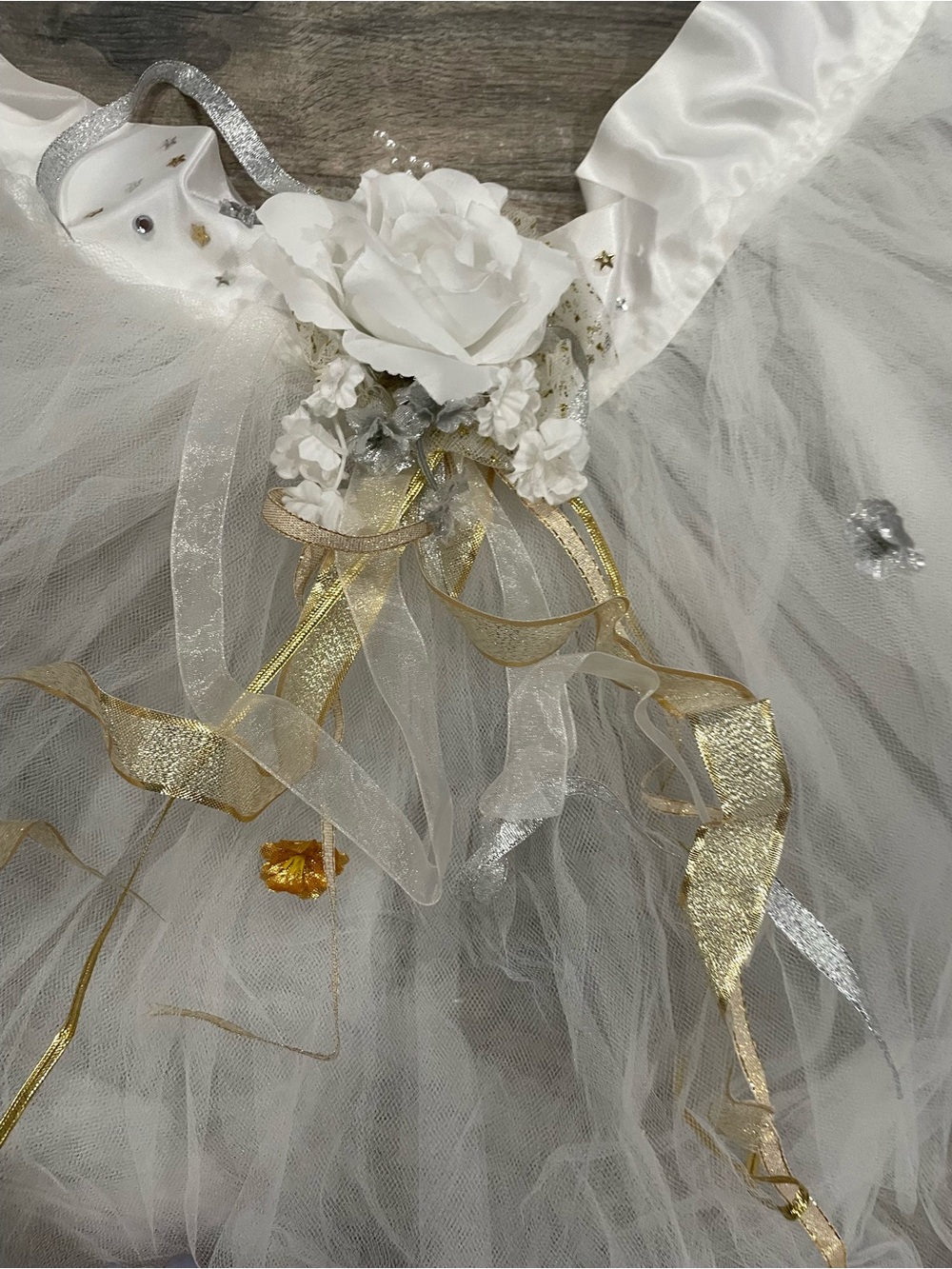 White & Gold Flower Tulle Tutu for kids Costume